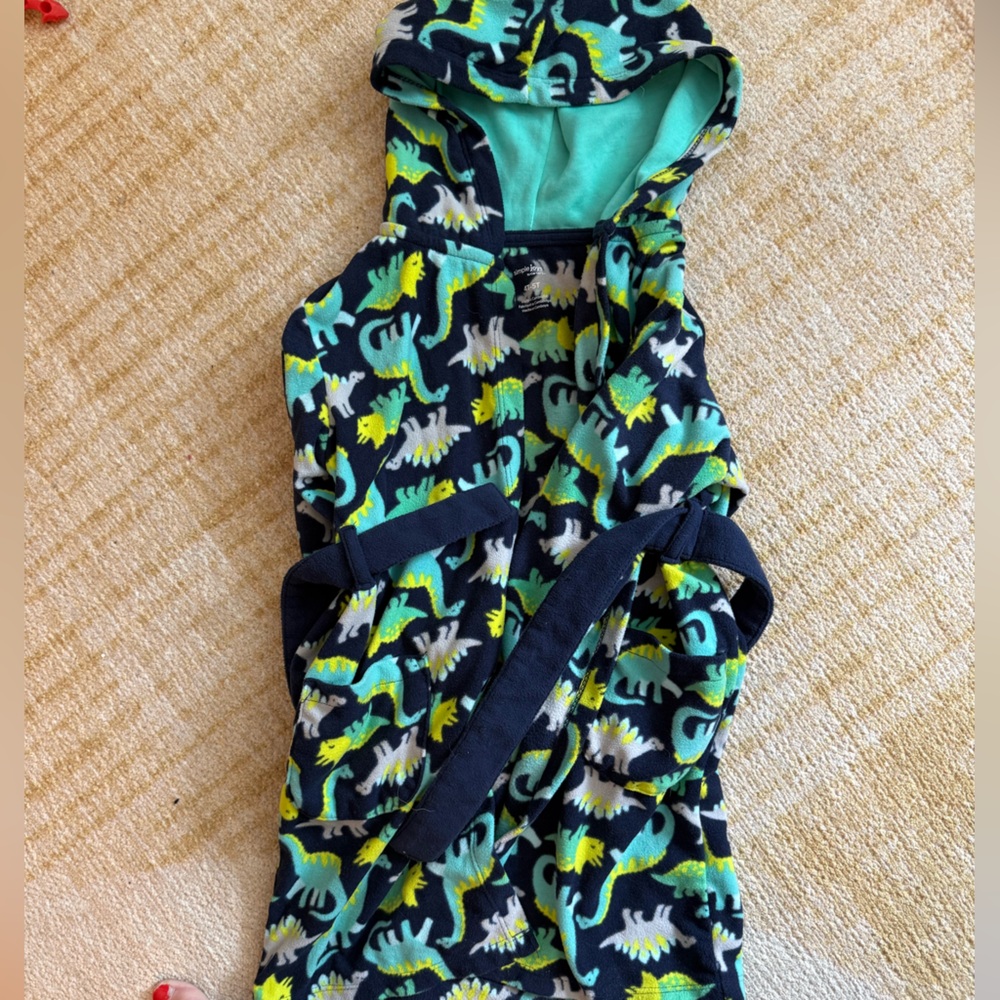 Kids Navy Dino Hooded Bathrobe - Green & Teal Dinosaur Print